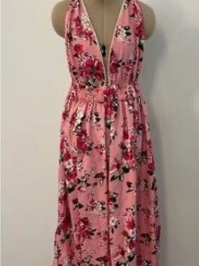 America & beyond Floral Pink V-Neck Maxi Dress